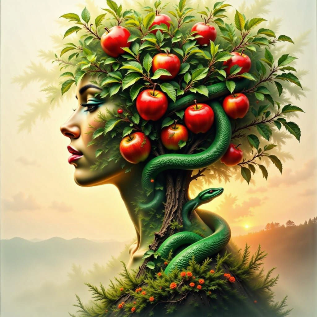 Double Exposure: Apple Tree, Snake, and Red Hues