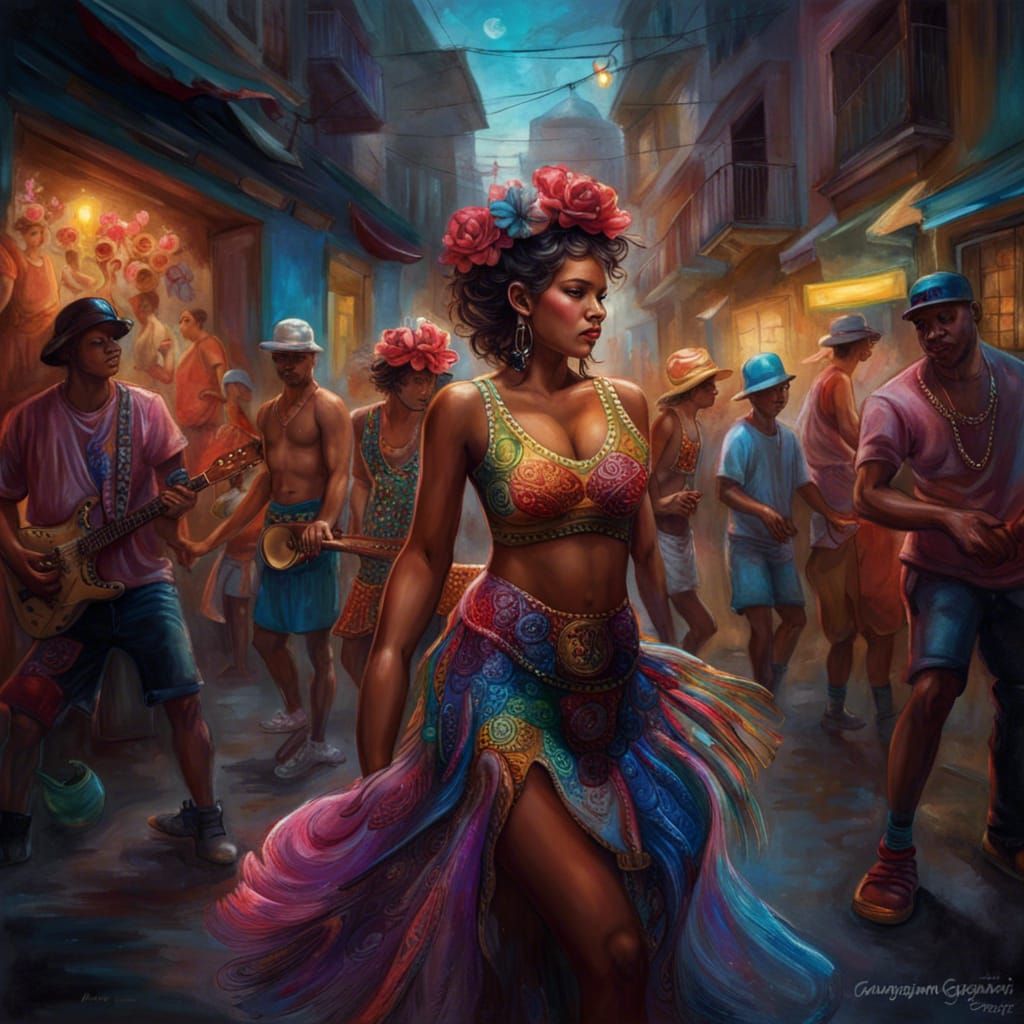 Cuban Street Band Performance in Hyperdetailed Digital Art