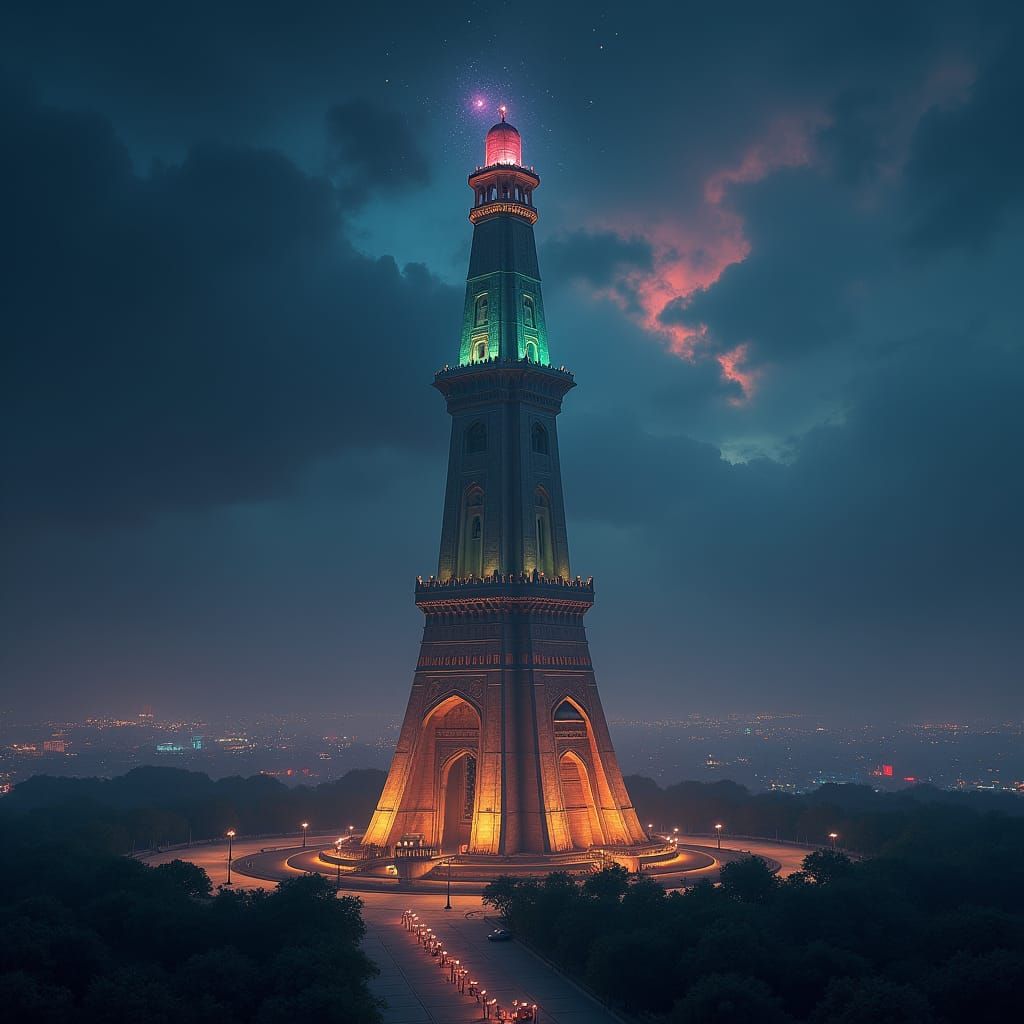 Mystical Minar-e-Pakistan in Fantasy Nightscape