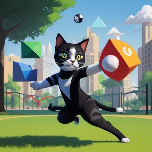 Cubist Cat Smoking and Playing with Yarn