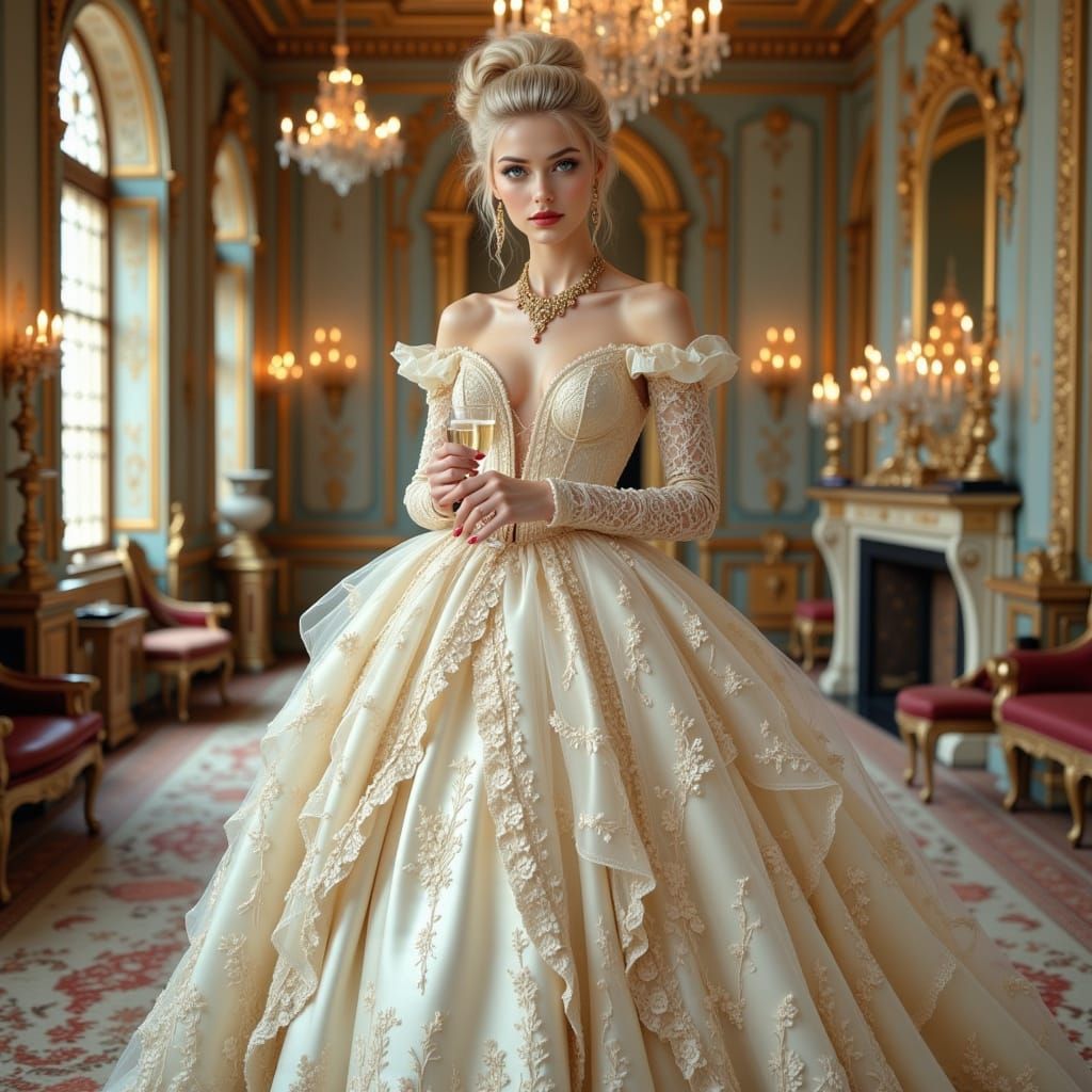 Elegant Ball Gown With Floral Embroidery