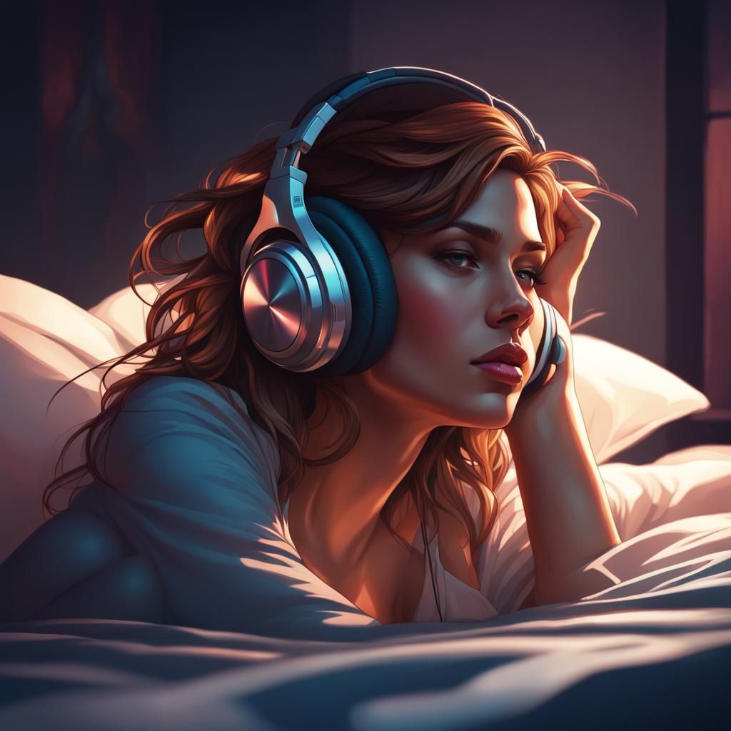 Girl Listening to Music: Hyperdetailed Portrait