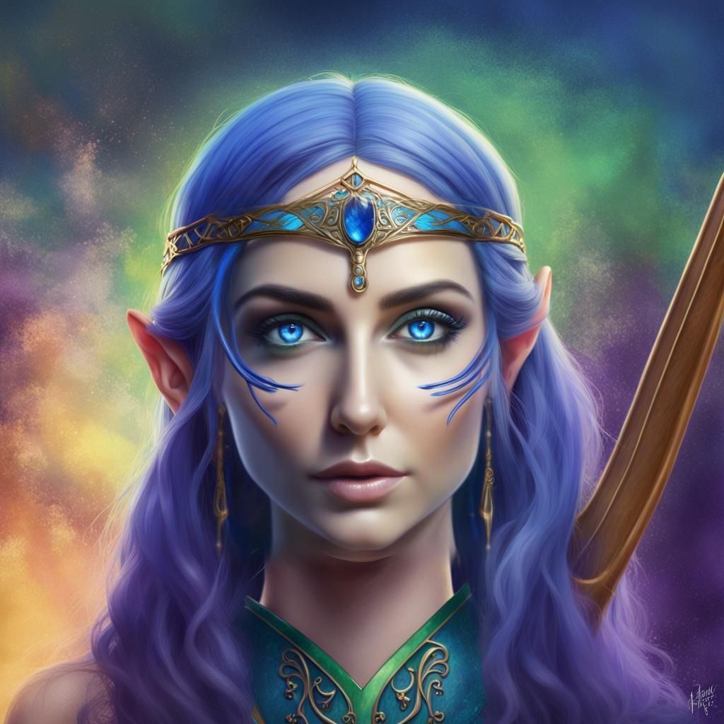 Elven Woman with Harp: Hyperrealistic Digital Art