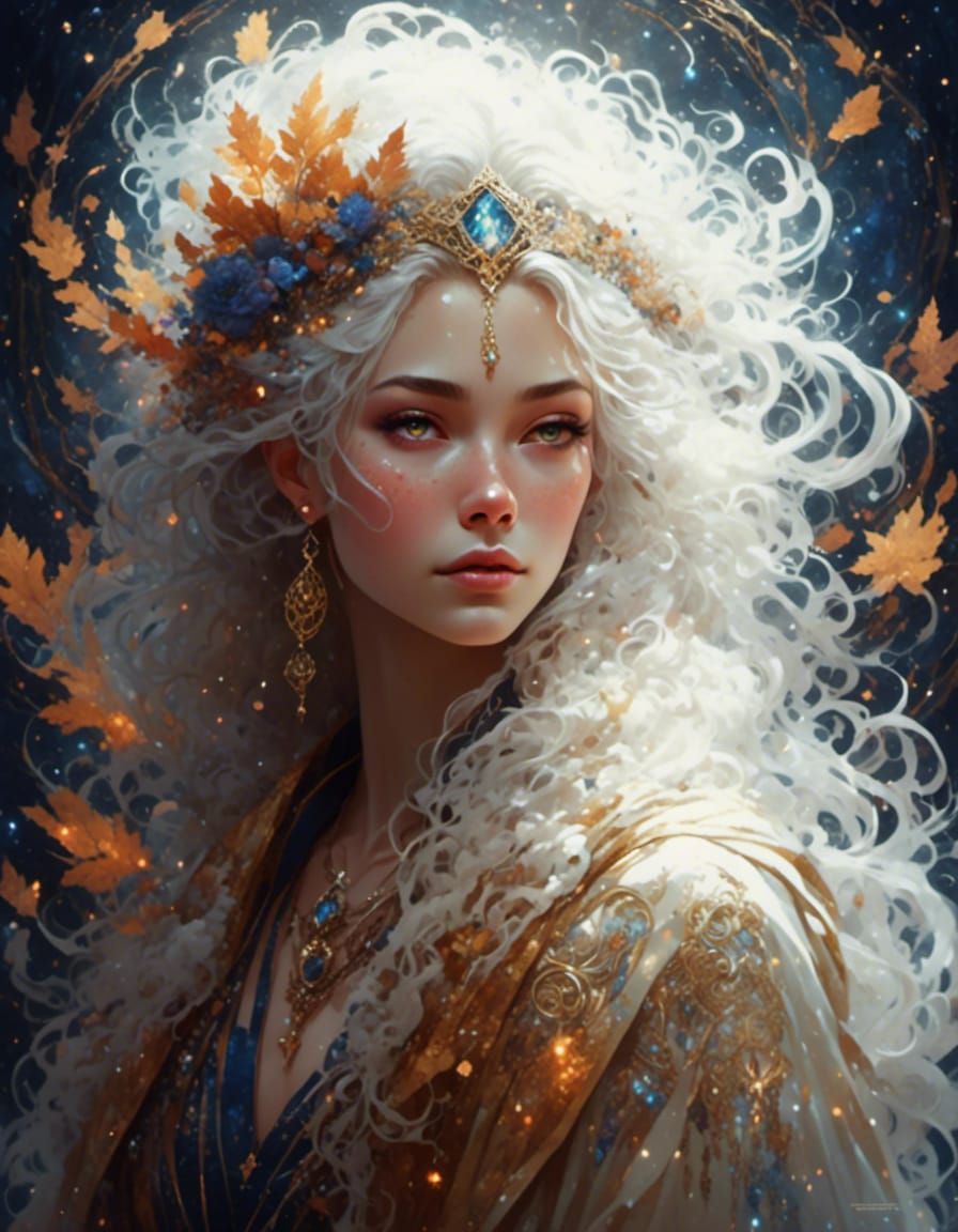 Ashen-Haired Sorceress with Intense Gaze