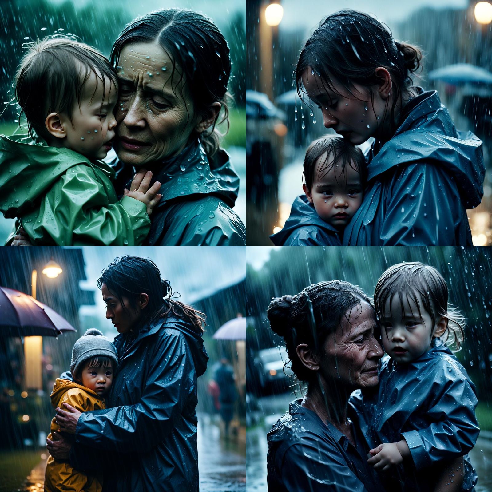Mother and Child in Rain: A Cinematic Still
