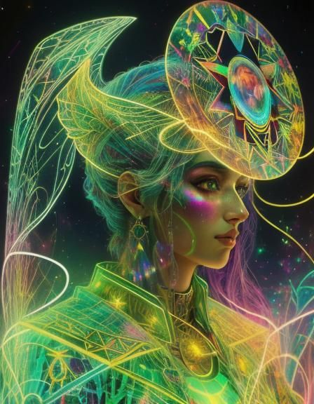 Holographic Chimera Girl in Astral Cosmic Illustration