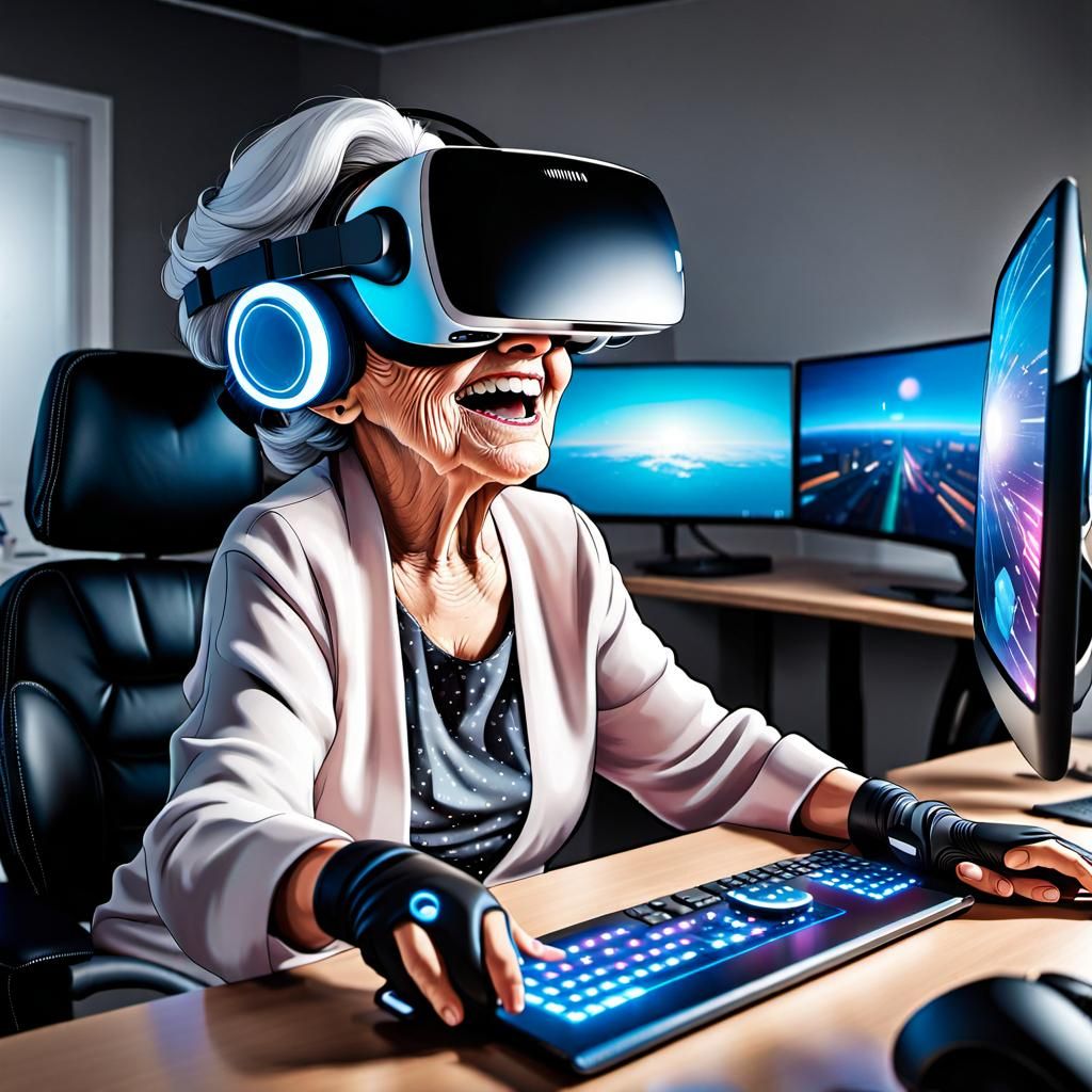 Funny Old Granny Plays VR Game