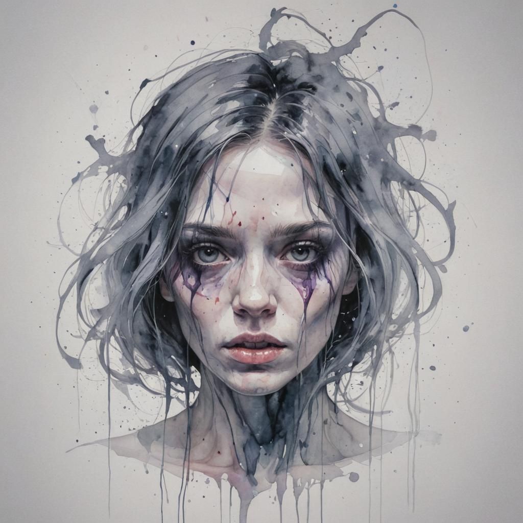 Grimdark Portrait in Watercolor Style