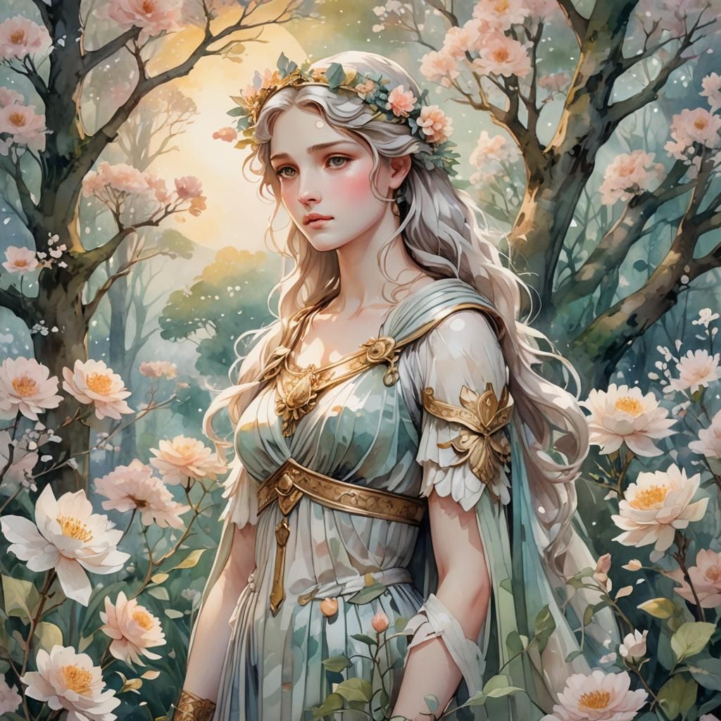 Diana, Goddess of the Woodlands: Watercolor Anime Art