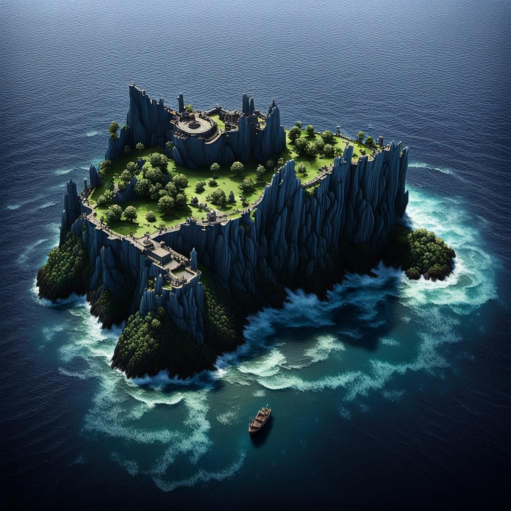 Sinister Island of Sea Demons: 3D Digital Art