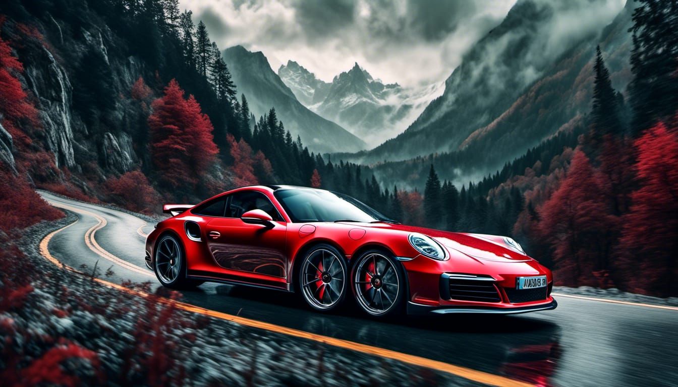 Porsche 911 in Motion: Red and Blue Colorization