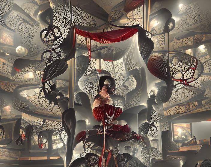 Macabre Steampunk Vampire Theater with Crimson Accents