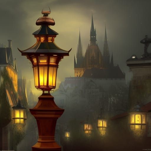 Prague House with Lanterns: Detailed Matte Painting