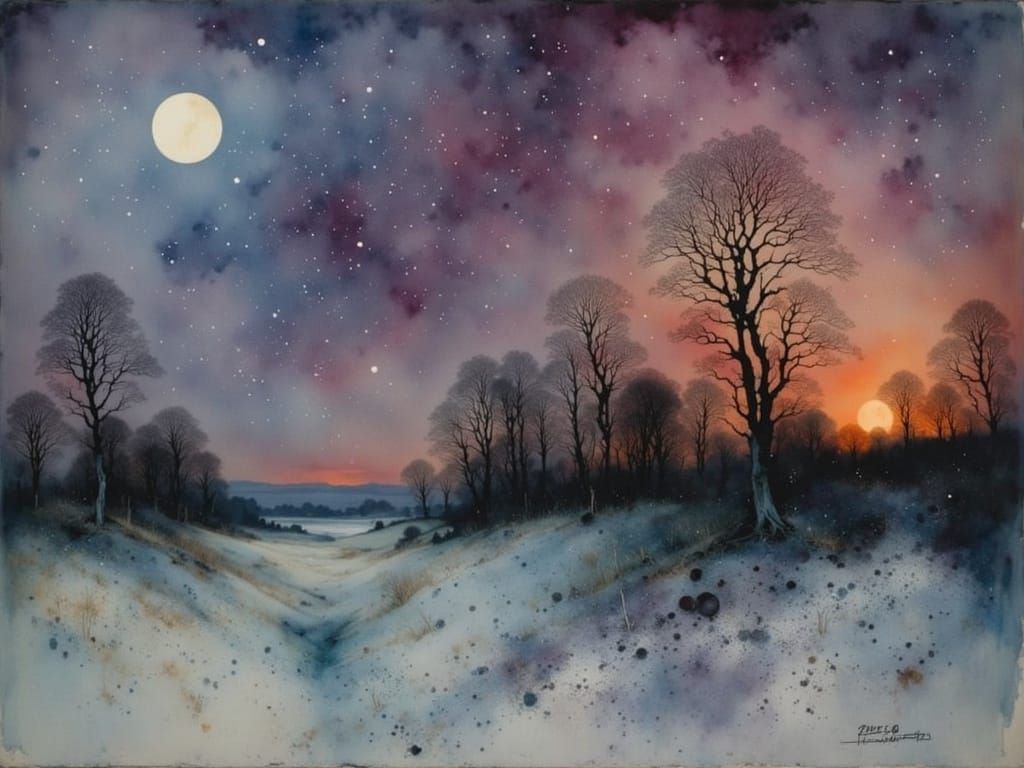 Dawn Breaks Over a Mysterious Night Landscape