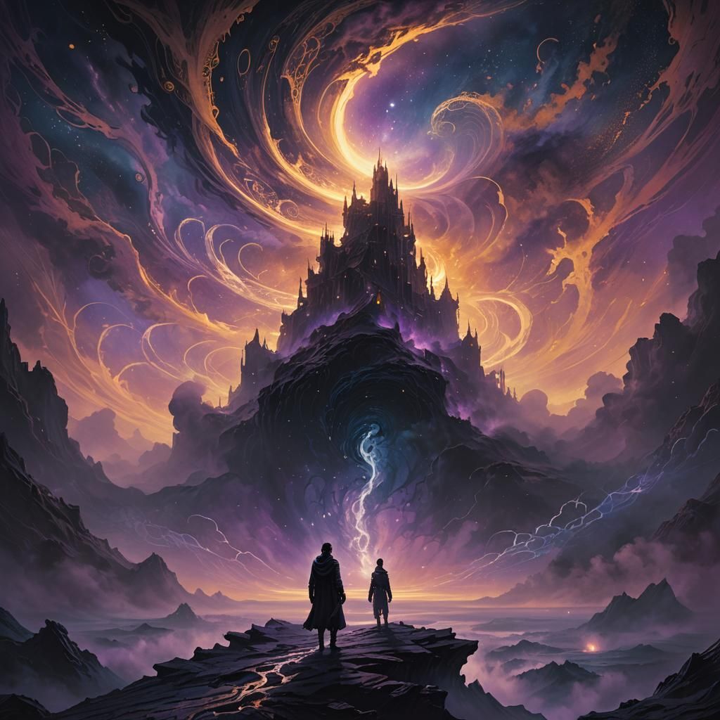 Ethereal Figure Gazing into Dark Fantasy Void