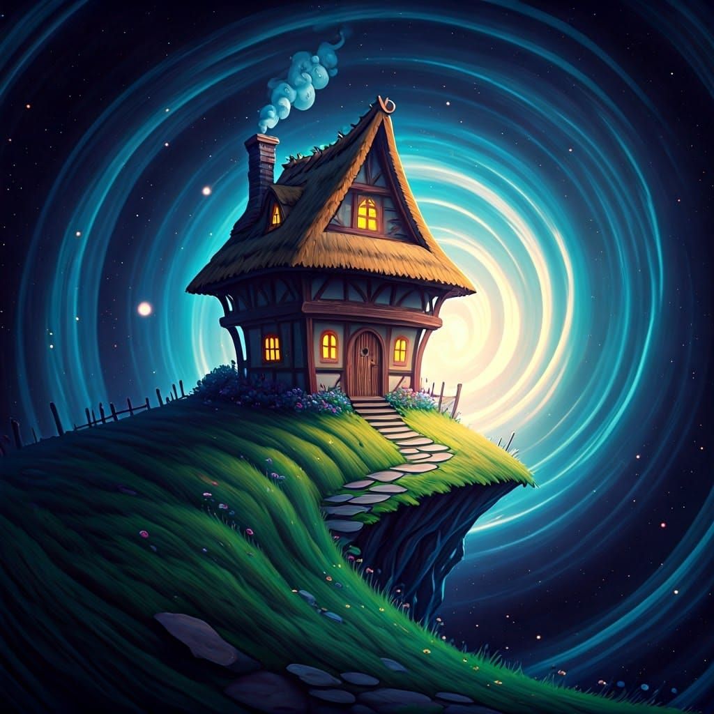 Dreamlike Cottage at Cosmic Abyss's Edge