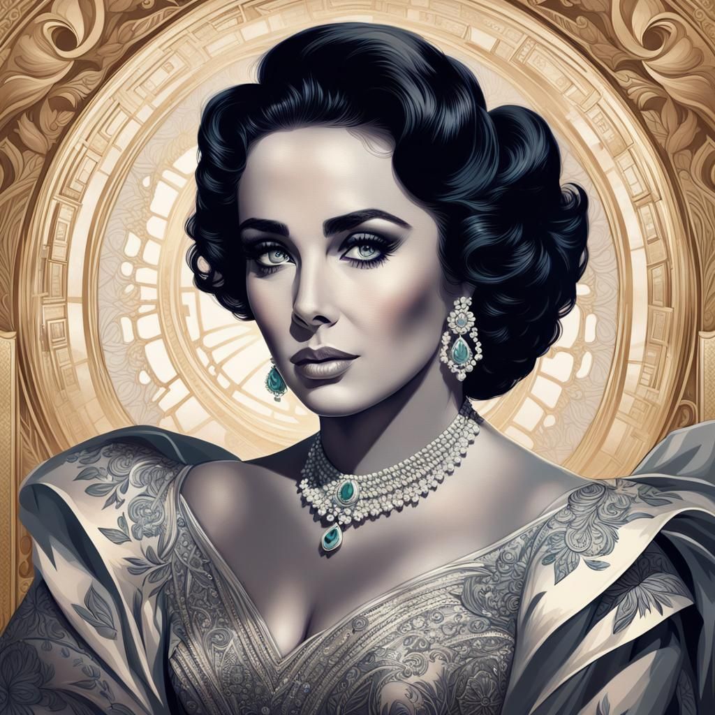 Elizabeth Taylor Portrait: Golden Age Hollywood Glamour