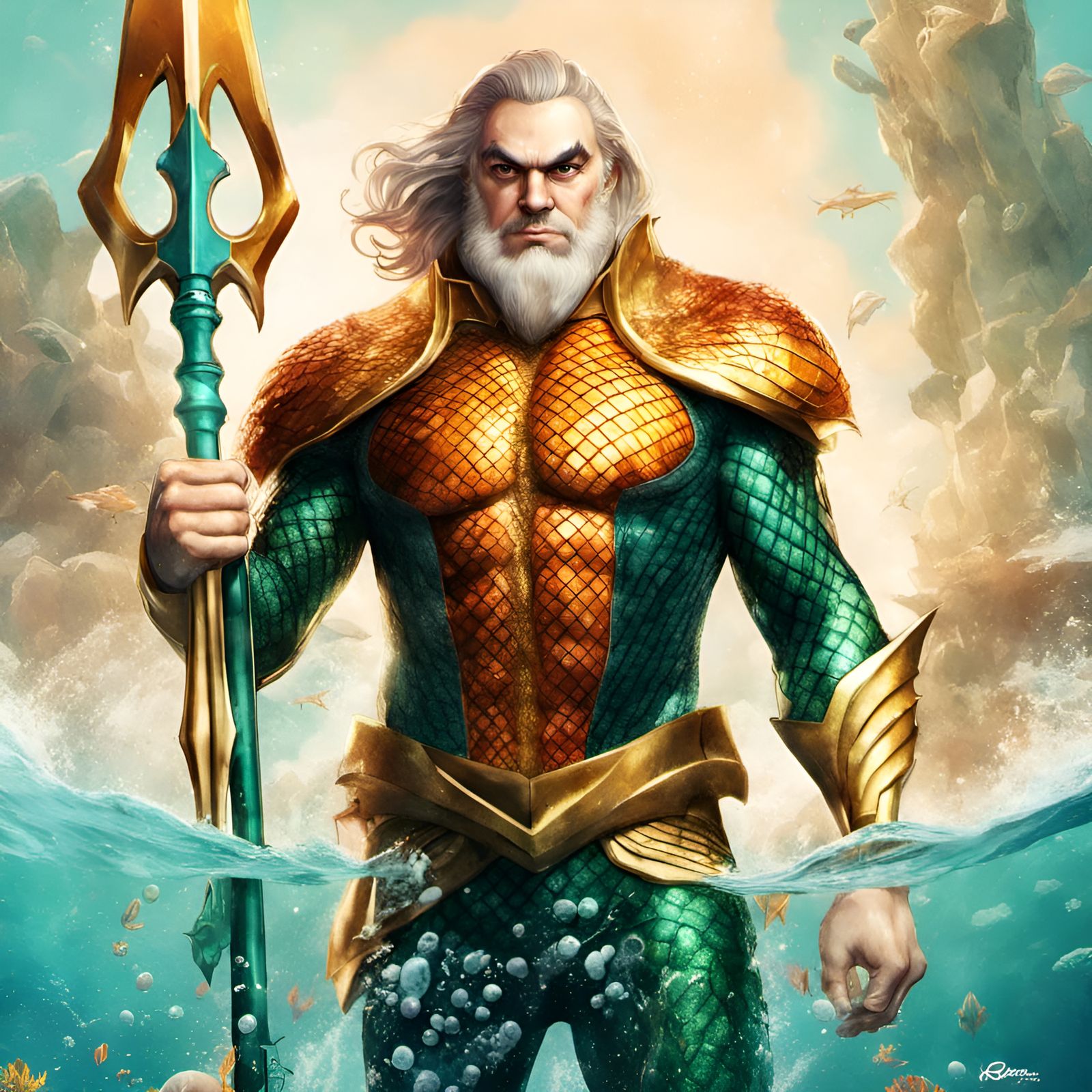 St. Thomas Aquinas as Aquaman, Digital Illustration