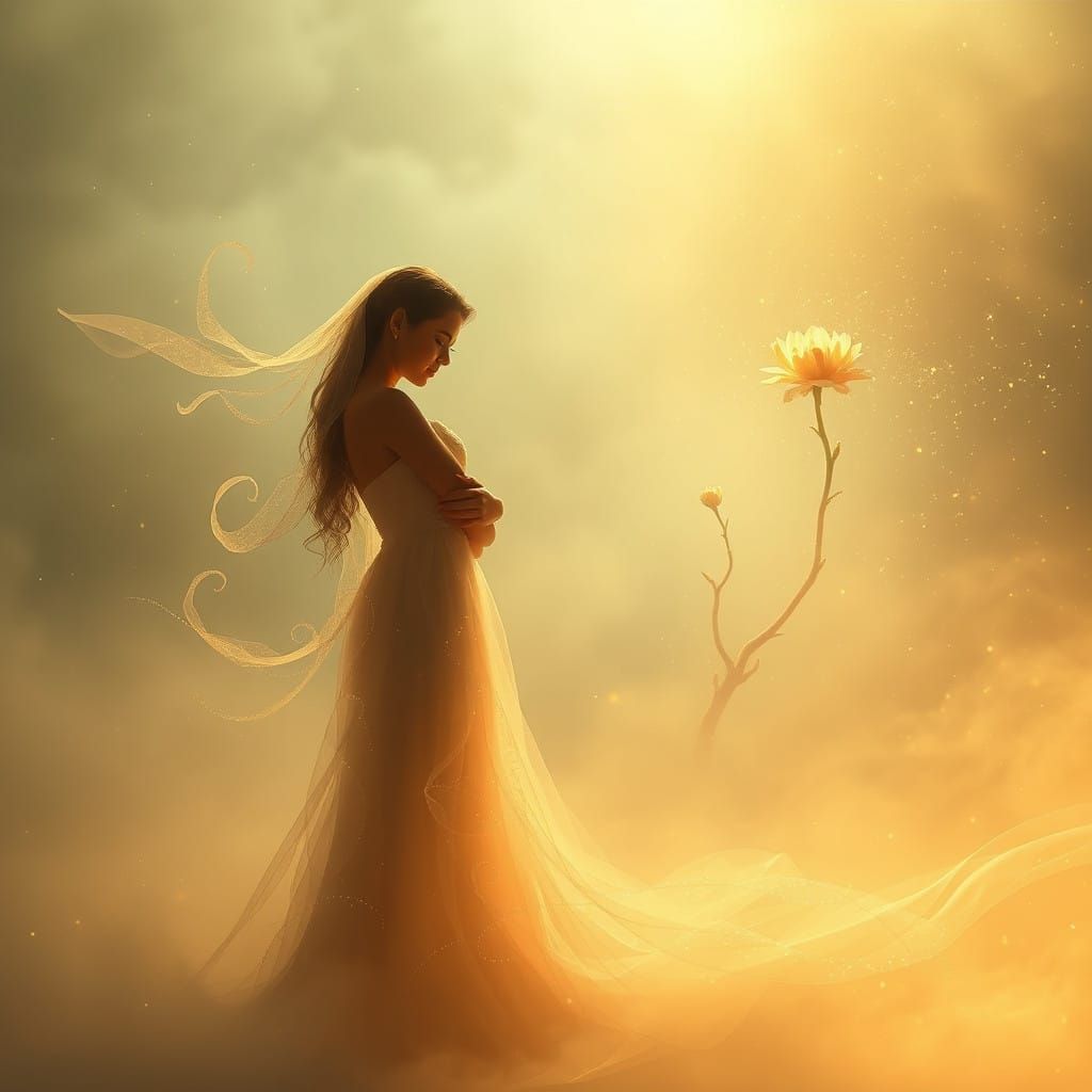 Dreamlike Union of Love and Nature in Soft, Golden Light