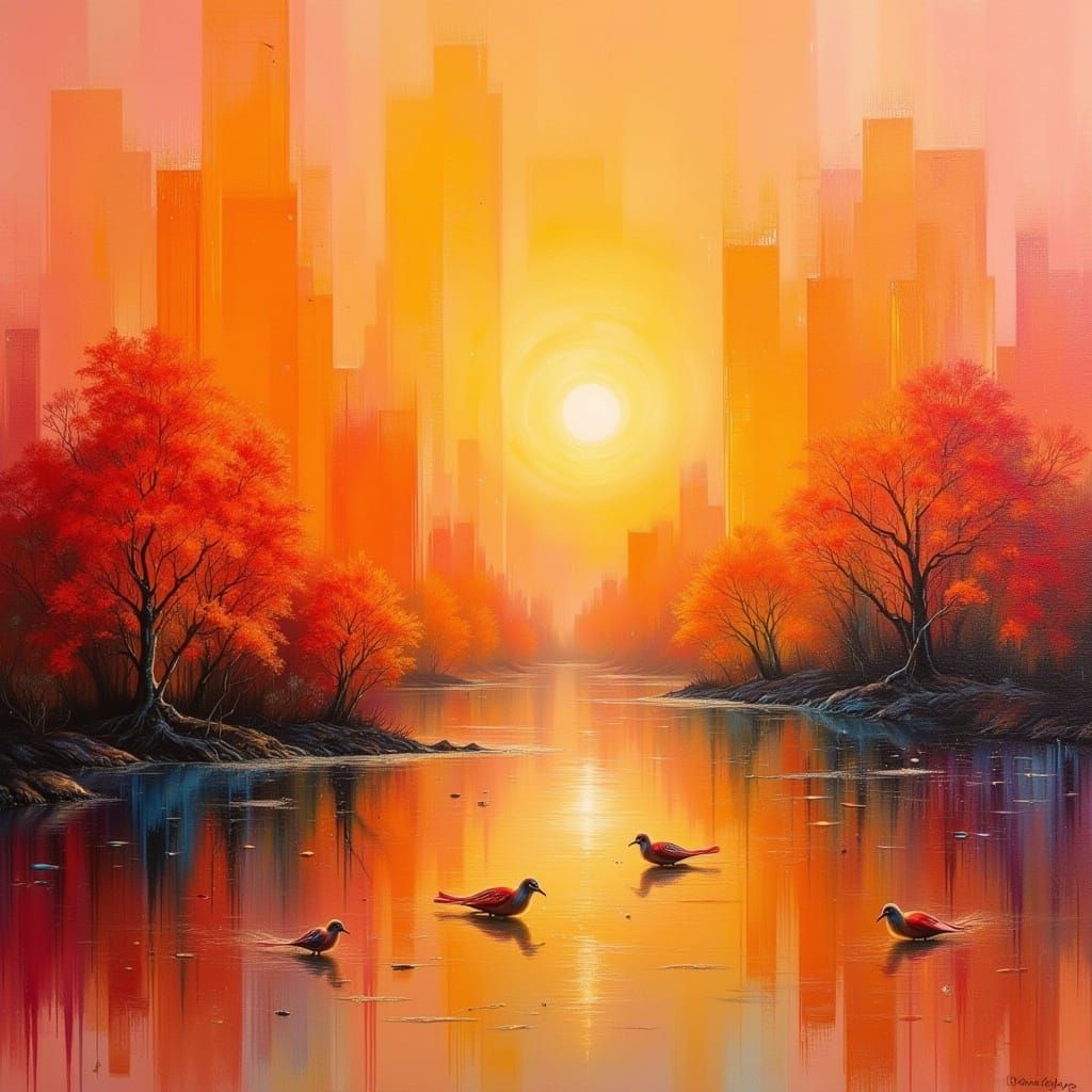 Whimsical Fairy Punk Goddess in Warm Orange Sunset Glow