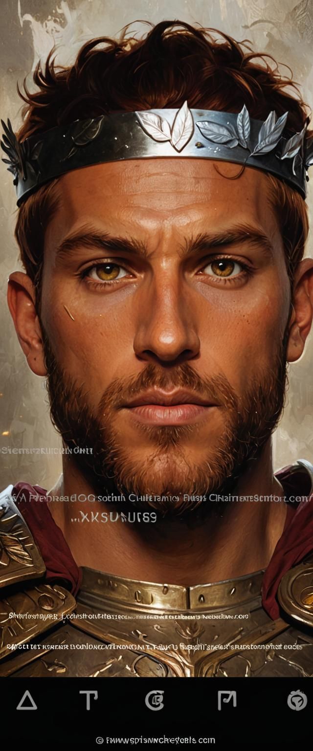 Crimson Redhead Greek God in Golden Armor