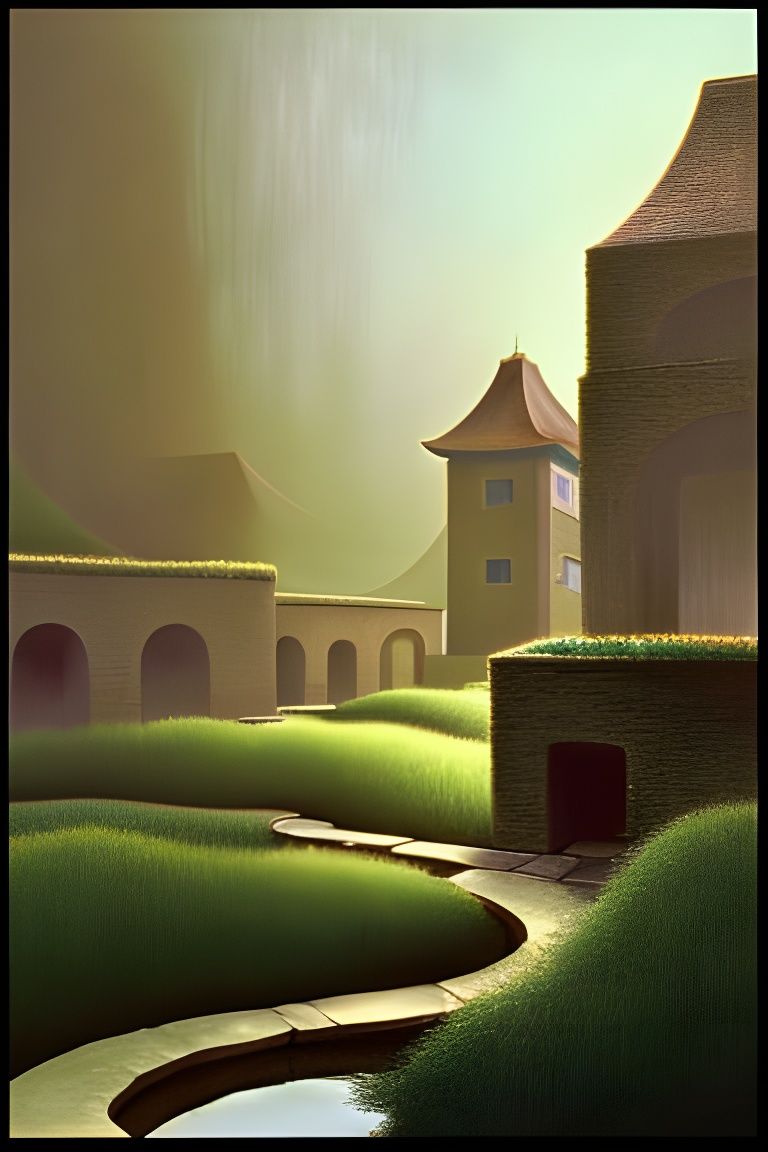 Zen Garden Matte Painting in Beksinski Style