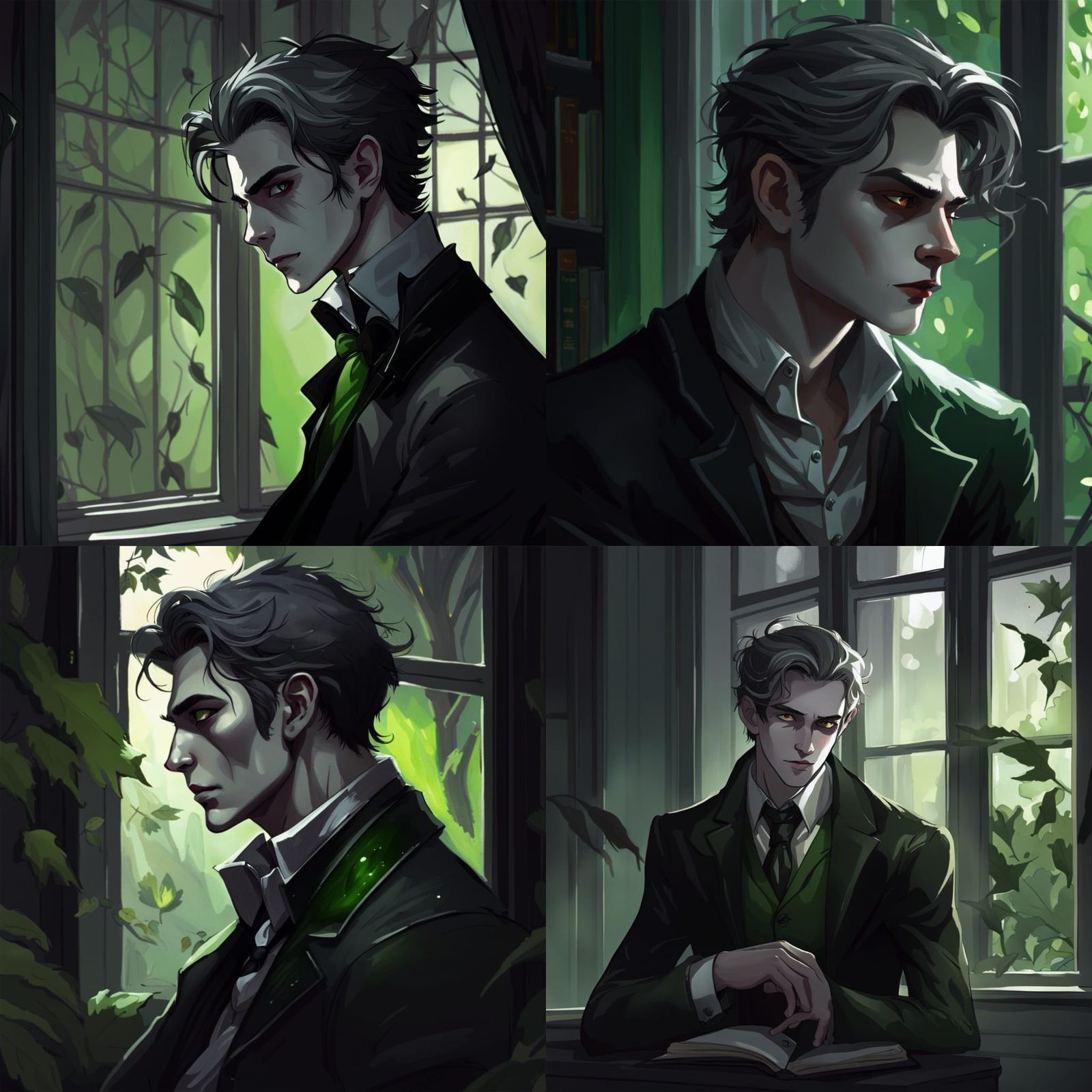 Melancholy Man Gazing at Lush Landscape, Dark Fantasy Art