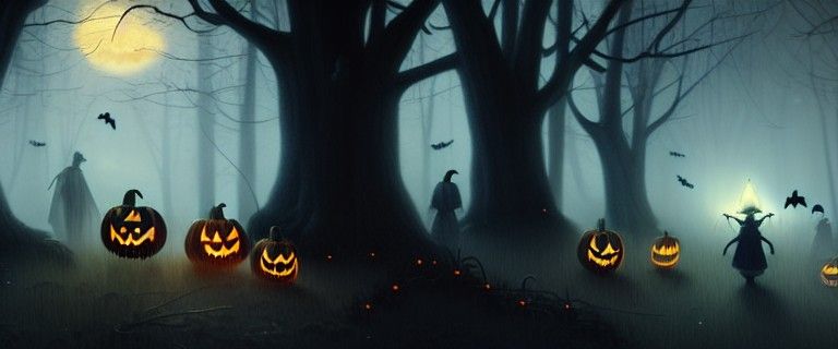 Vintage Halloween Illustration with Ghosts and Goblins