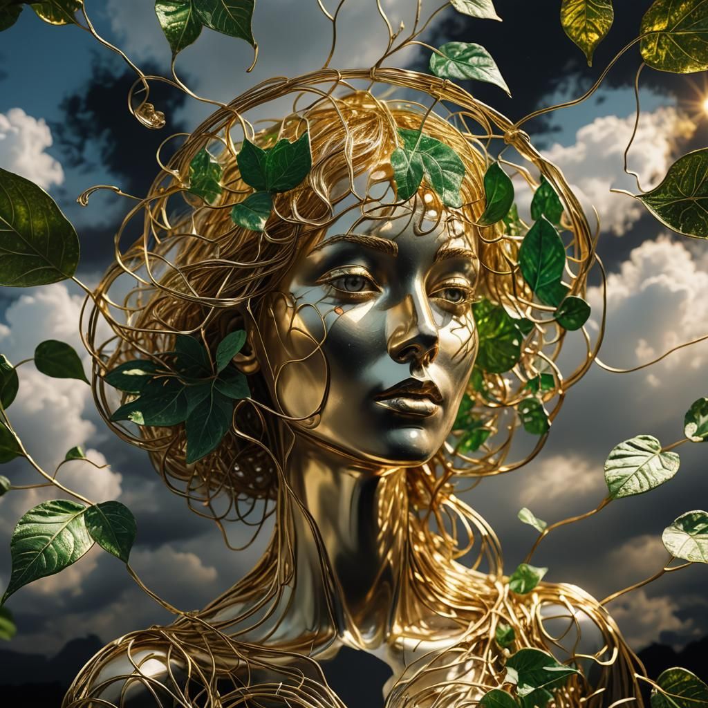 Brass Wire Maiden in Surreal Klimt-Dali Style