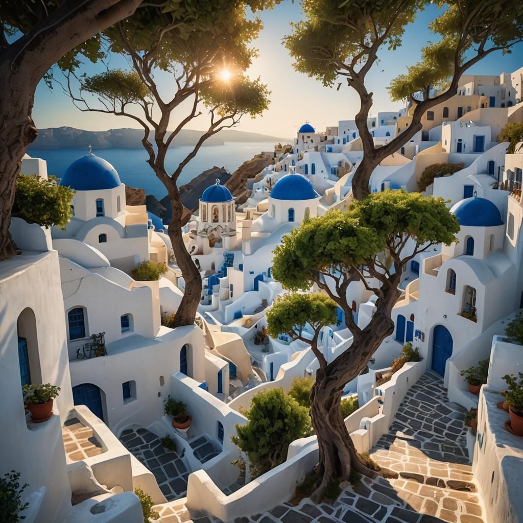 Dreamlike Santorini Landscape in Digital Matte Painting
