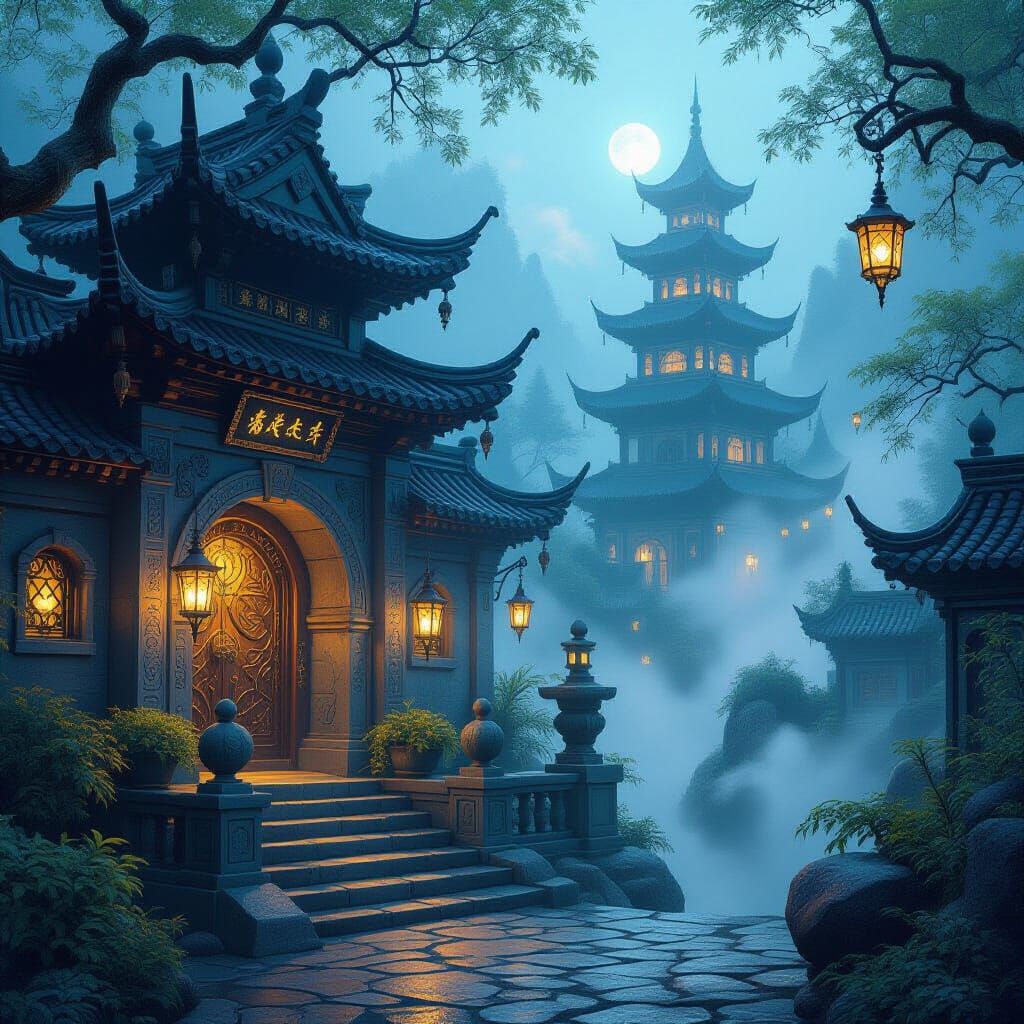 Mystical House in Ethereal Mist, Fantasy Art