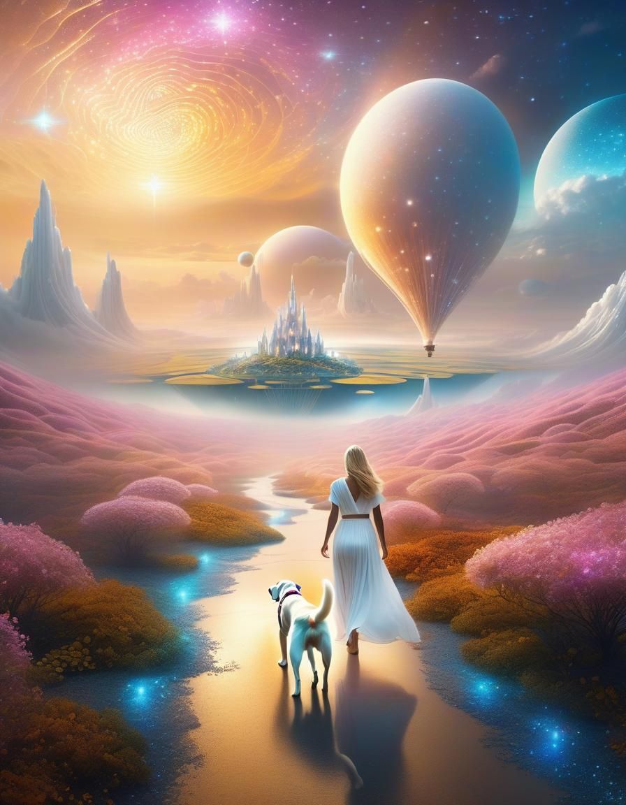 Woman and Dog on Floating Island Path