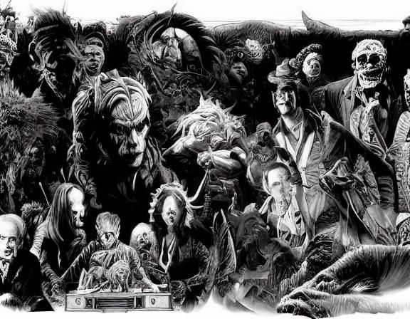 Classic Horror Monsters in Charcoal Drawing