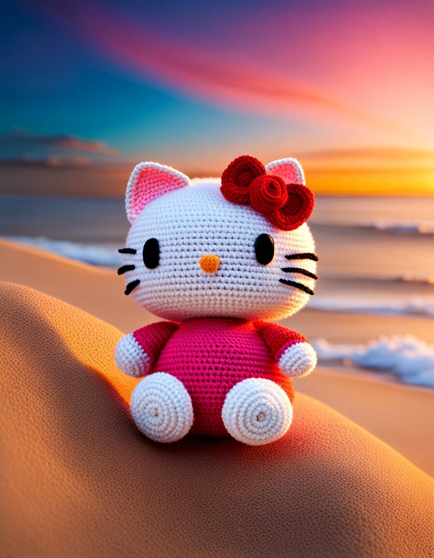 Hello Kitty Crochet Art on Sandy Beach
