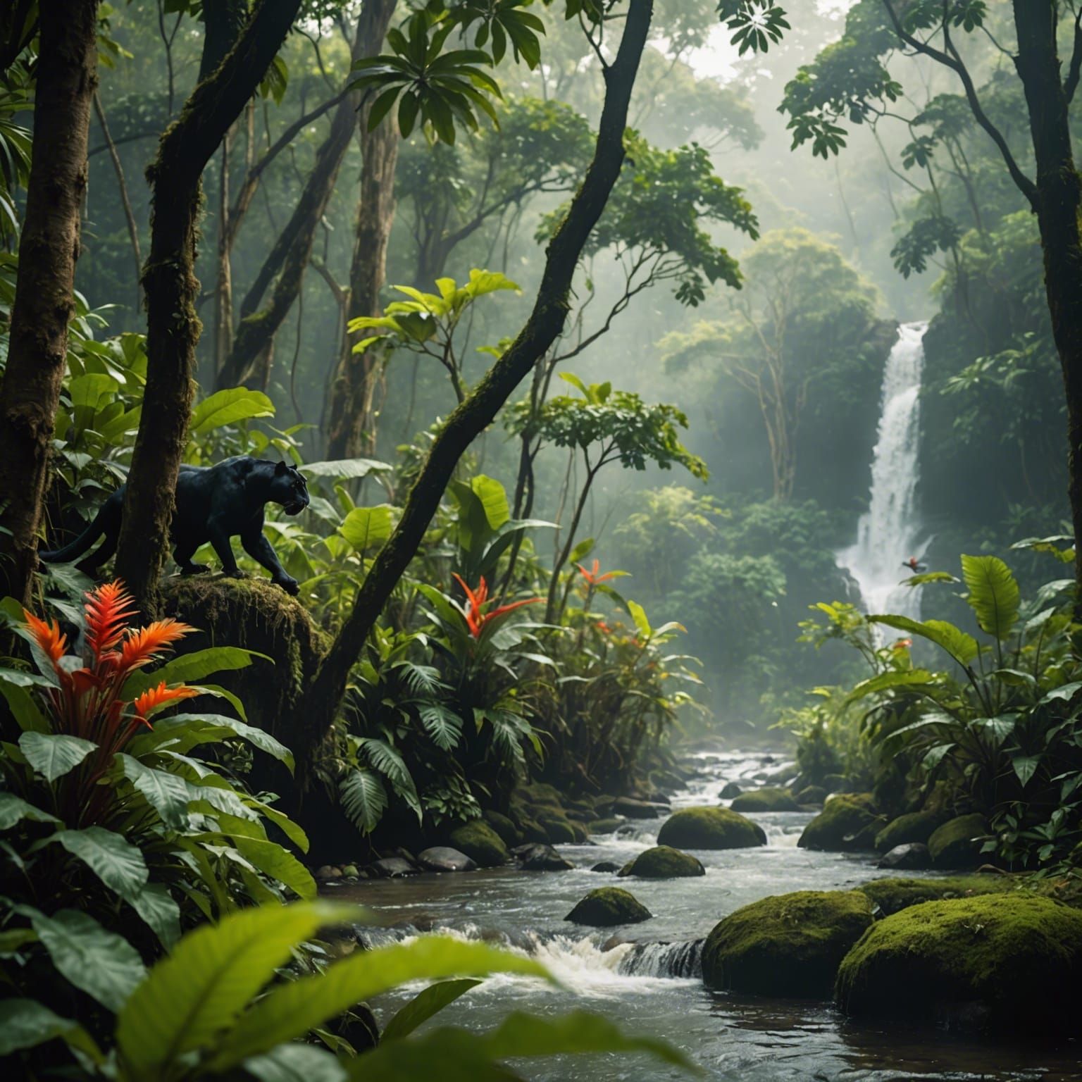 Lush Mayan Rainforest with Black Panther