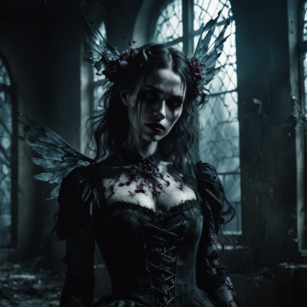 Undead Girl in Abandoned Hospital: Dark Fantasy Art