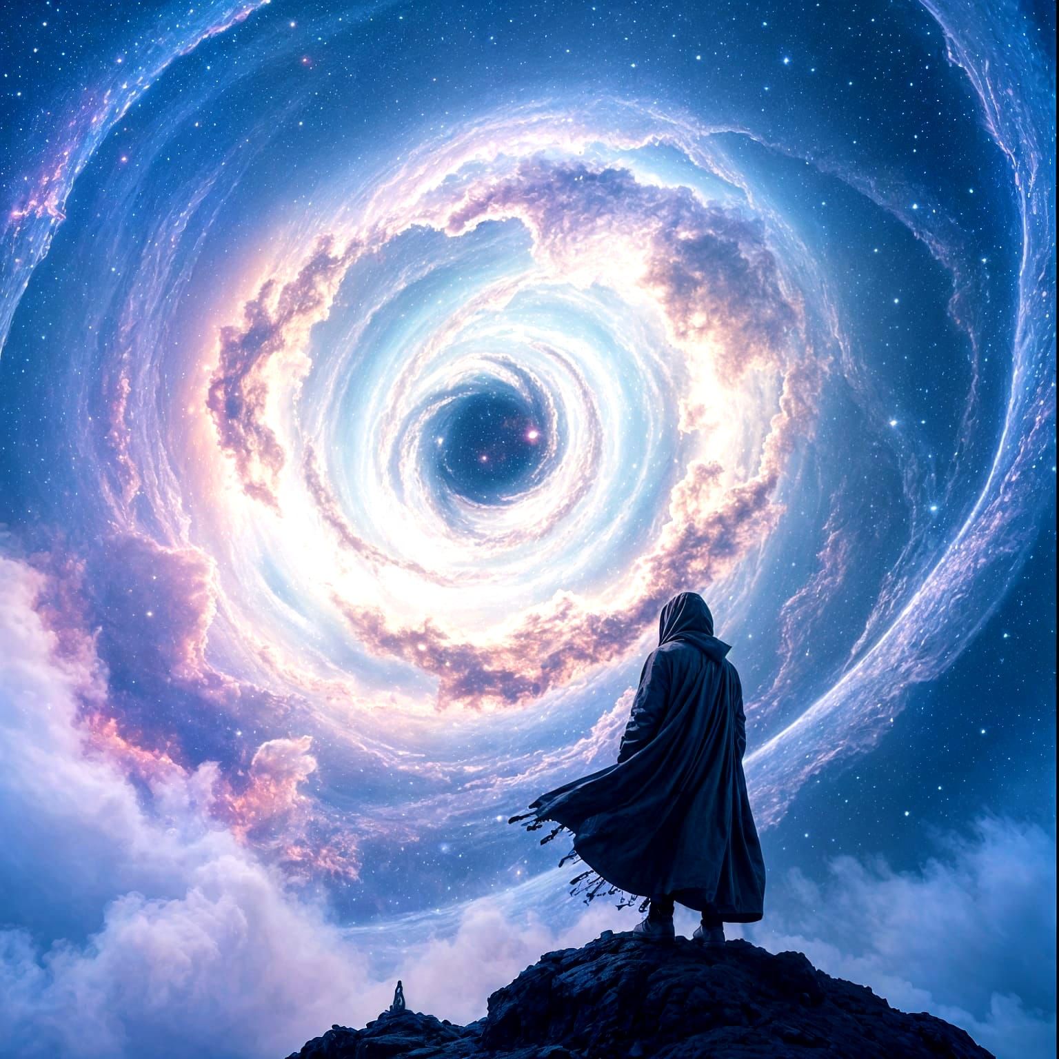 Lone Traveler at Galaxy Edge in Cosmic Surrealism