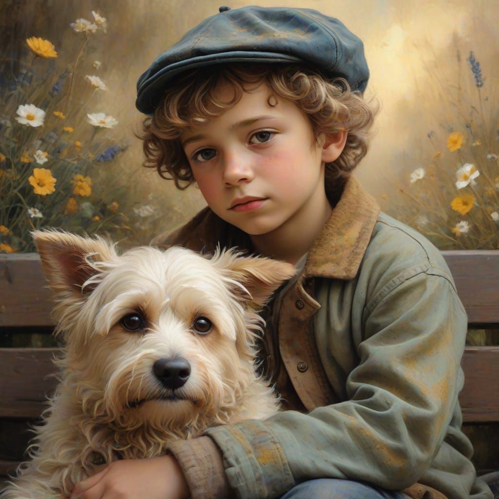 Boy and Dog: Van Gogh-Inspired Oil Painting