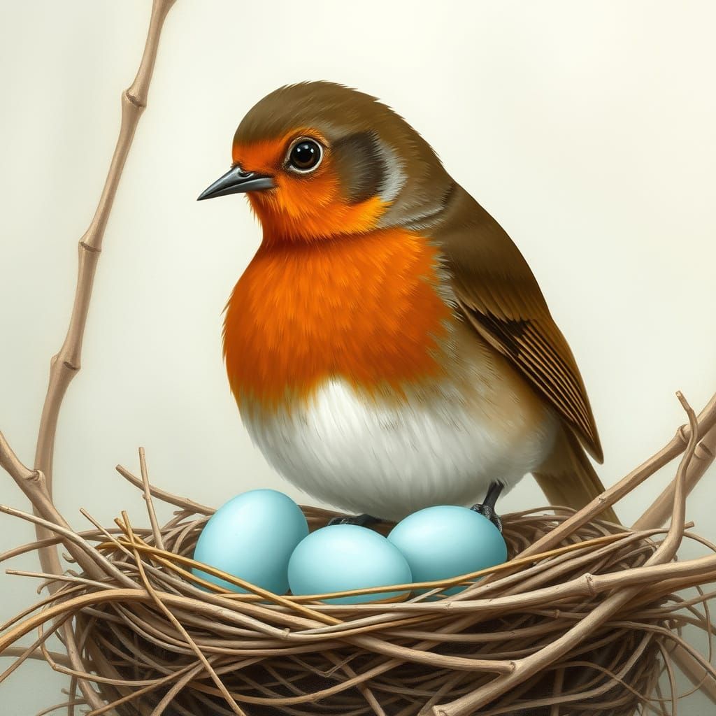 Mother Robin and Her Blue Eggs