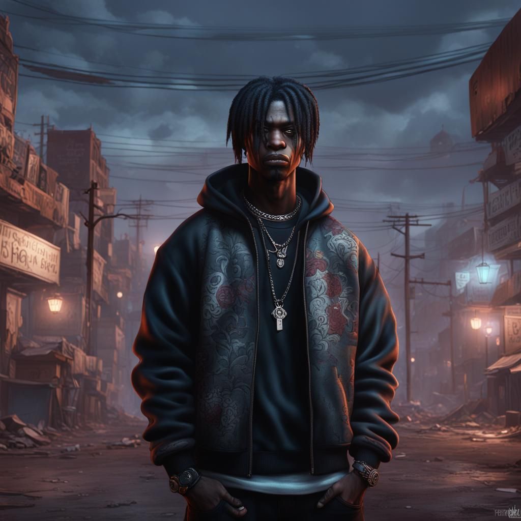 Emo Thug with Goth Makeup: Detailed Matte Painting