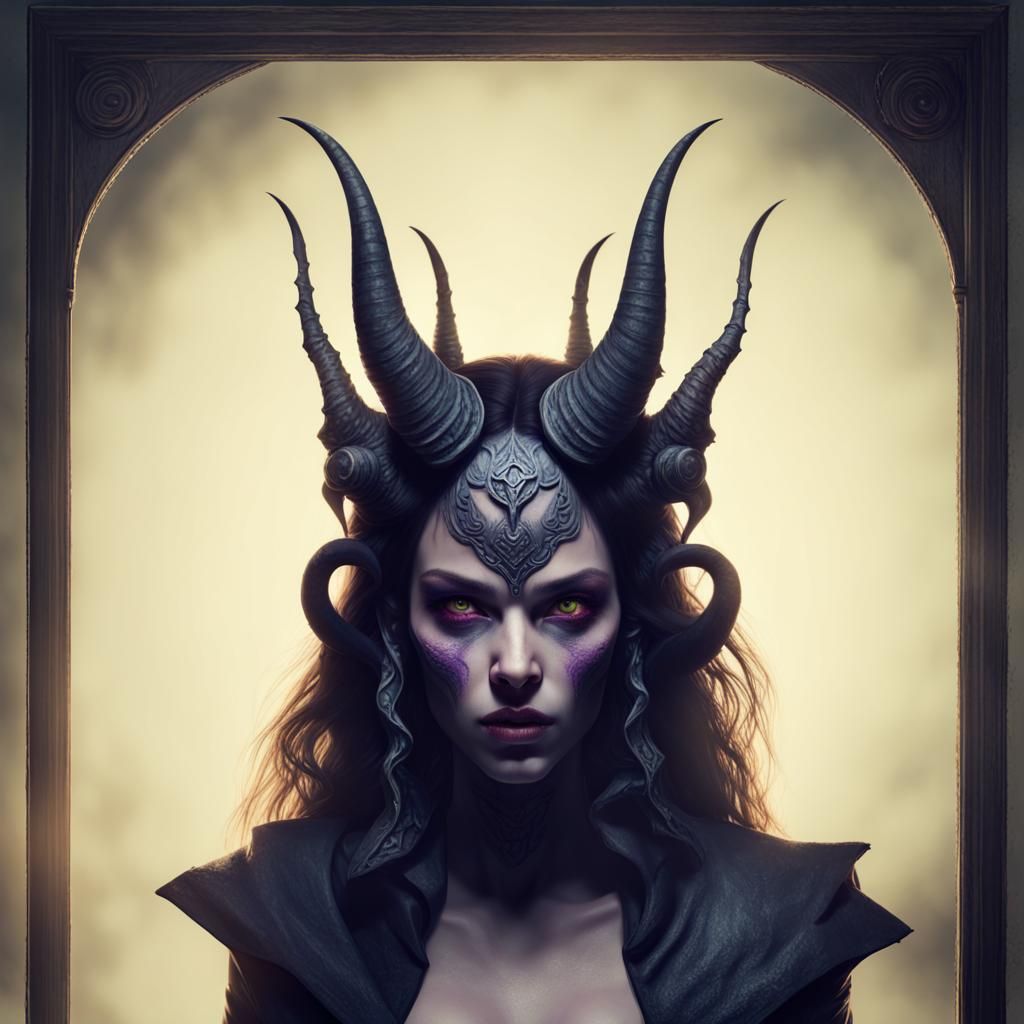 Mystic Tiefling Witch Portrait in Hyperrealistic 3D