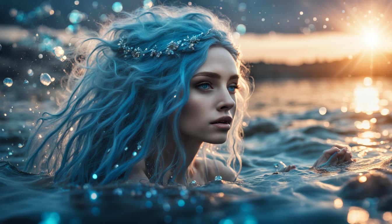 Enchanting Mermaid in a Crystalline Watery Landscape