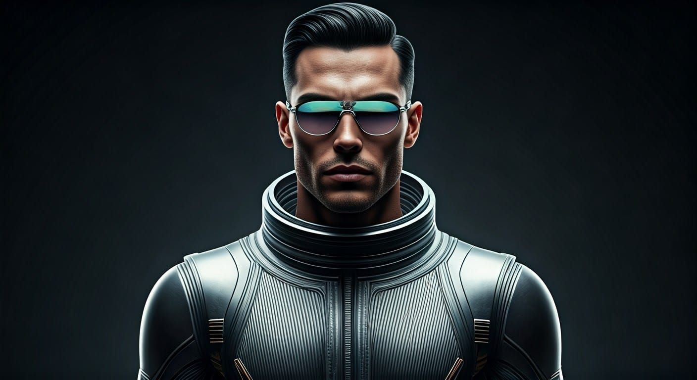Futuristic Man with Chic Hairstyle and Sunglasses