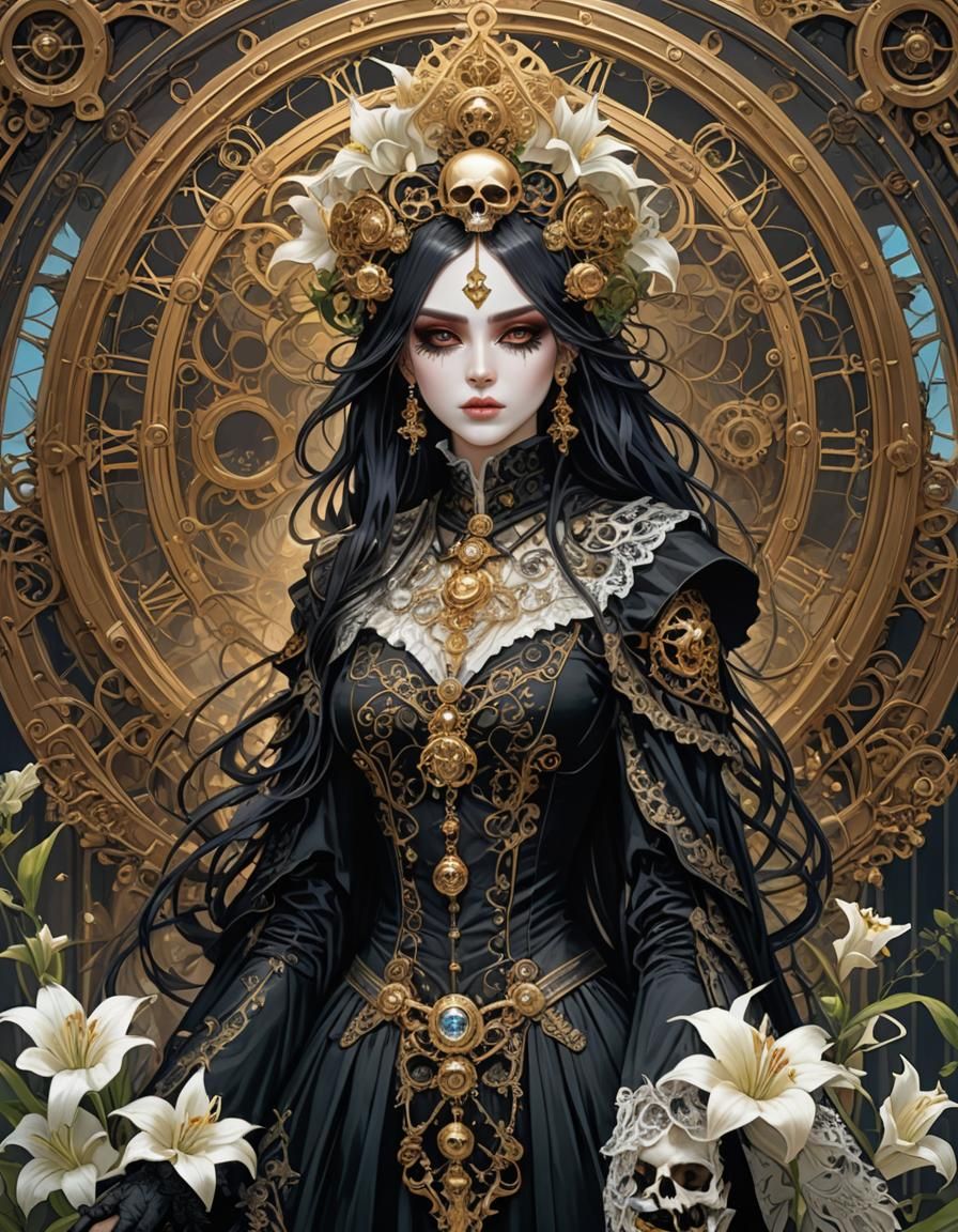 Gothic Girl with Lilies: A Steampunk Impression