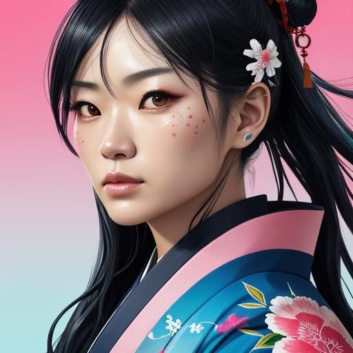 Hyperrealistic Portrait of a Japanese Girl in Kimono