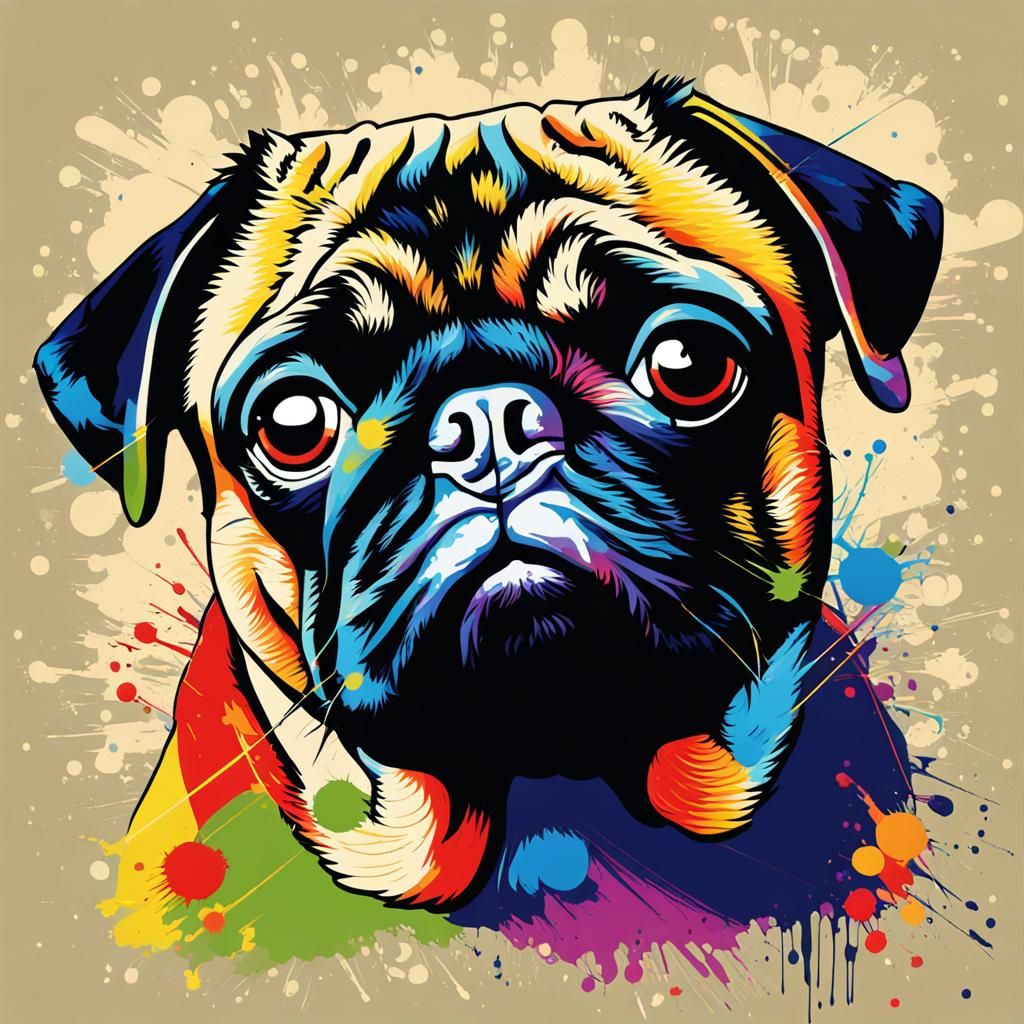 Colorful Pop Art Pug Portrait in 8K