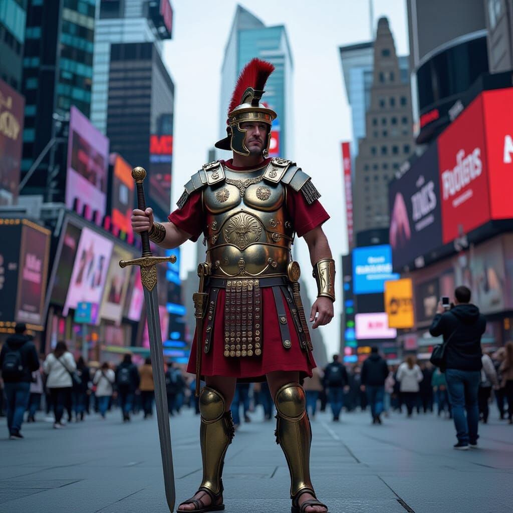 Roman Centurion's Bewilderment in Times Square