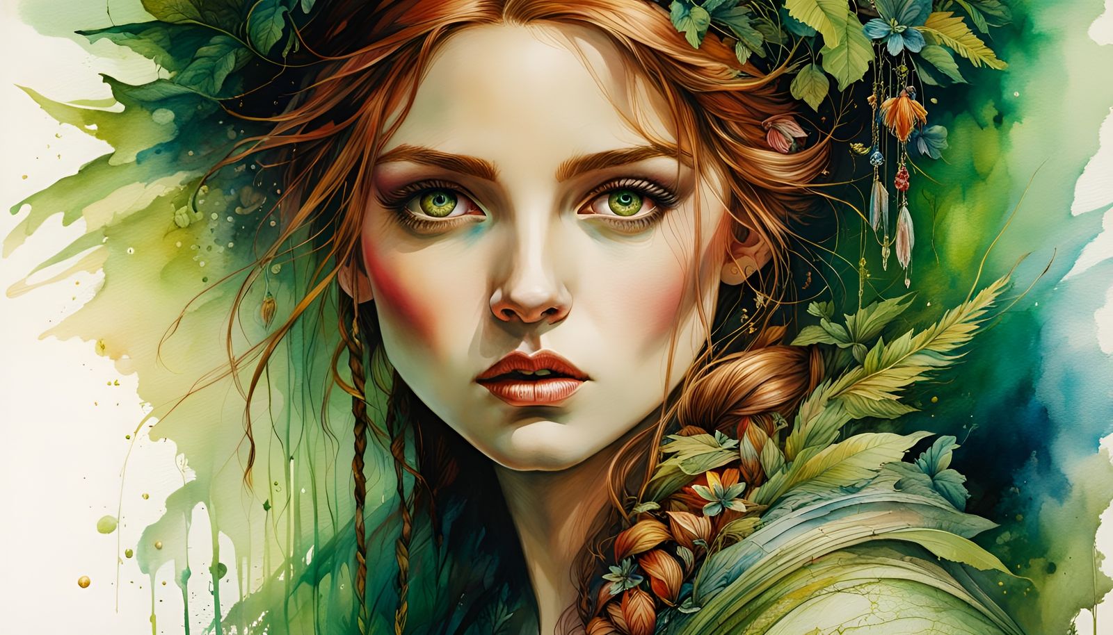 Green Eyed Lady in Loose Watercolor Style