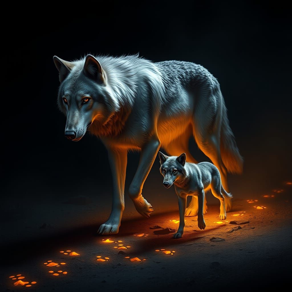 Majestic Gray Wolves in a Moonlit Forest