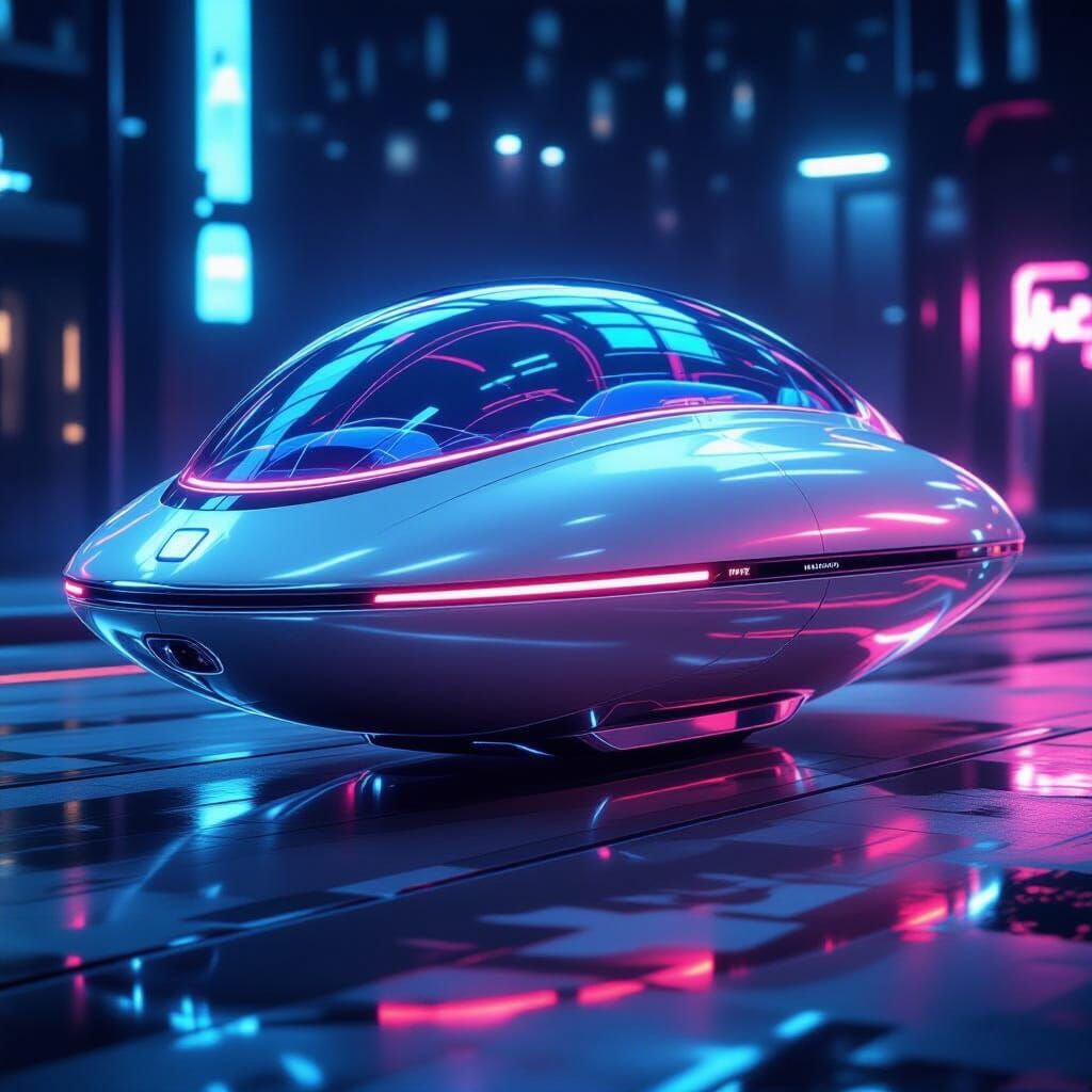 Futuristic Silver UFO with Glowing Dome